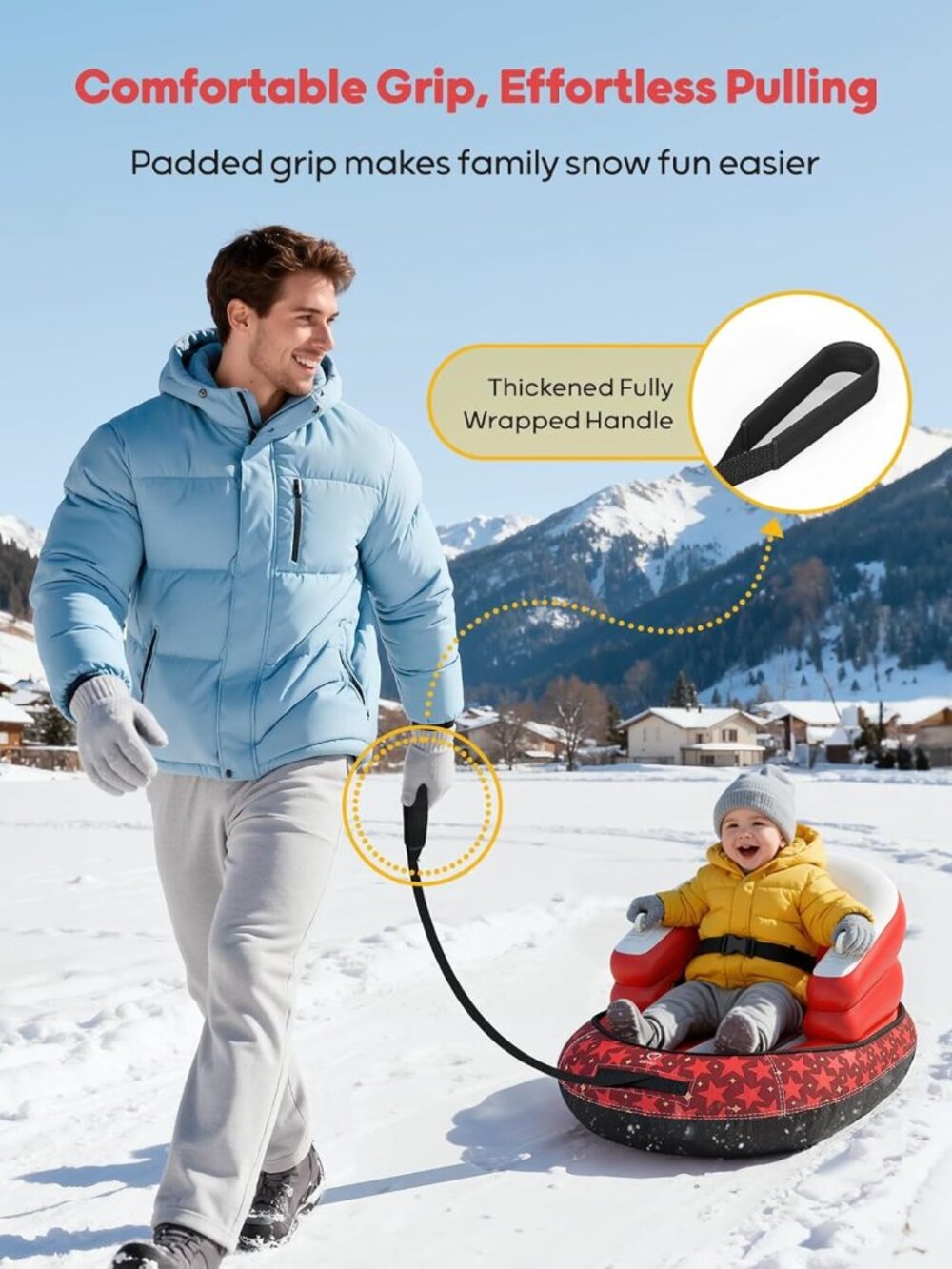 Snow Sled for Toddlers 1-3 with Canvas Cover, Inflatable Baby Sled with 3-Sided - Picture 3 of 7